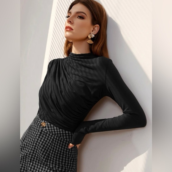 Tops - New Mock Neck Ruched Tee